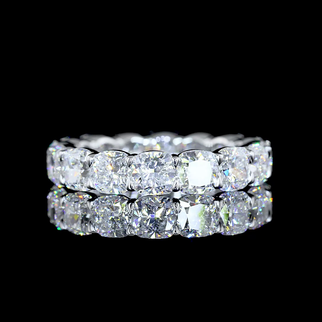 5.27 CTTW Square Cushion Brilliant Lab Diamond Full Eternity Sz. 6 14k White Gold (F Color and VS1 Clarity)