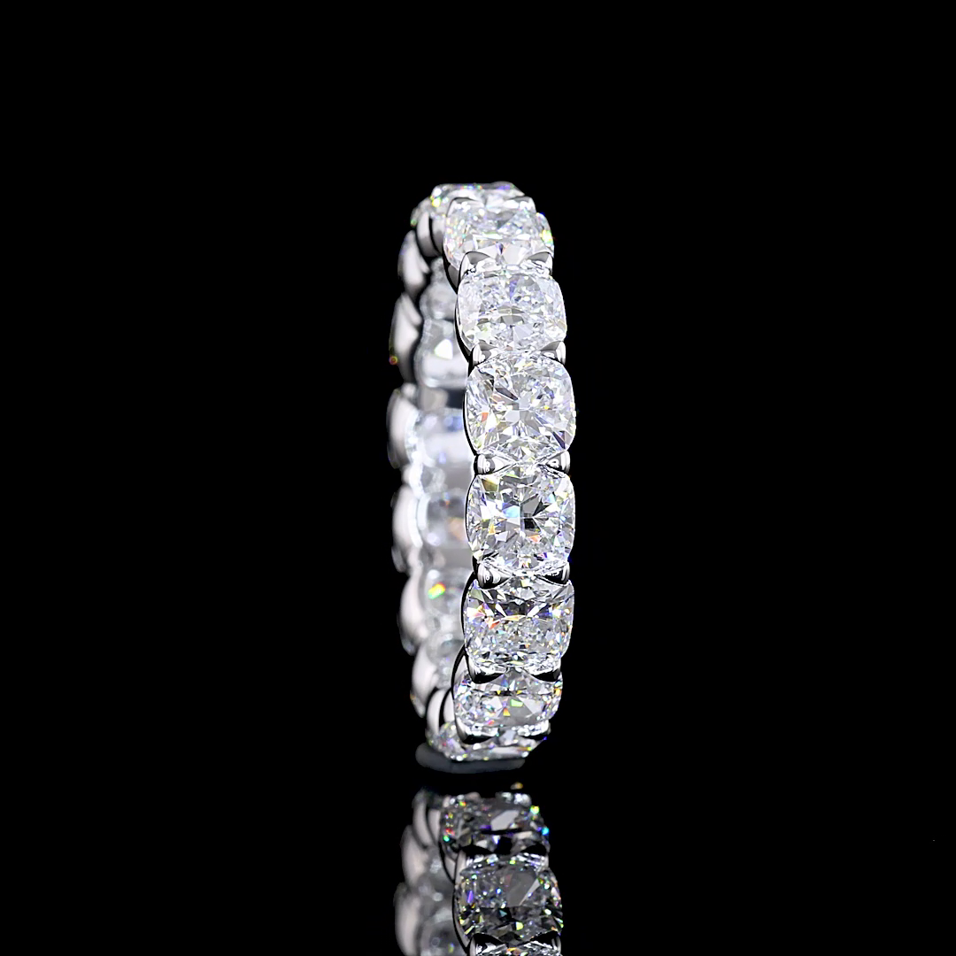 5.27 CTTW Square Cushion Brilliant Lab Diamond Full Eternity Sz. 6 14k White Gold (F Color and VS1 Clarity)