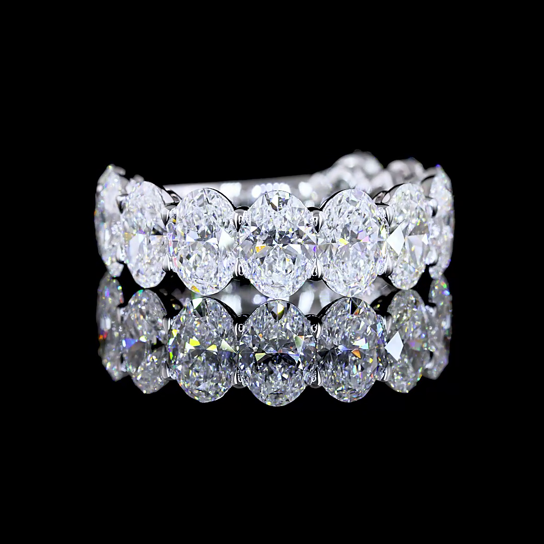 14k White Gold Lab Diamond Oval 5.77 CTTW 3/4 Eternity Band Sz. 6.5 E VVS2
