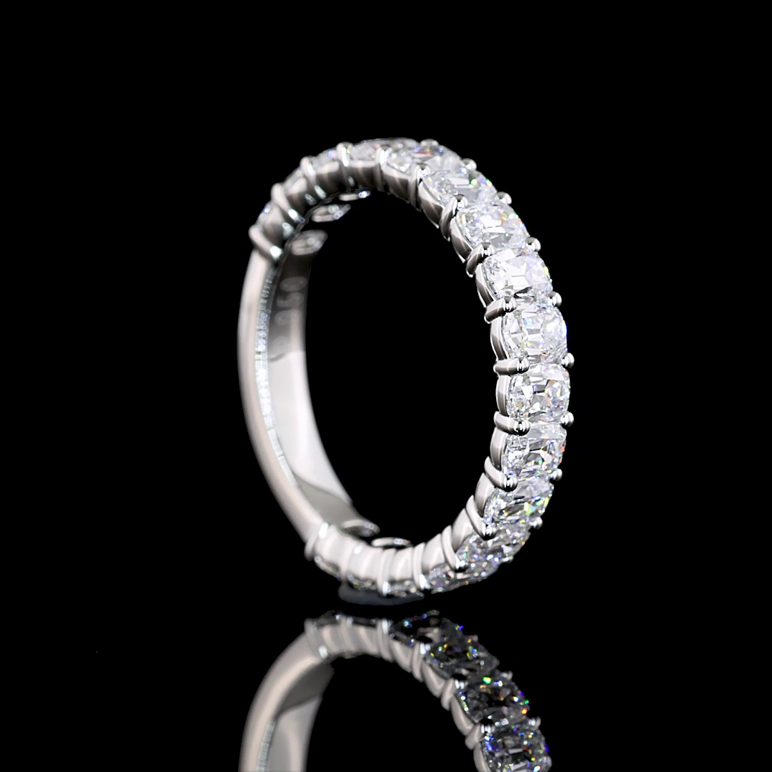 1.78 CTTW Antique Cushion Lab Diamond 3/4 Eternity Band Sz. 4.25 Platinum (E Color and VS Clarity)