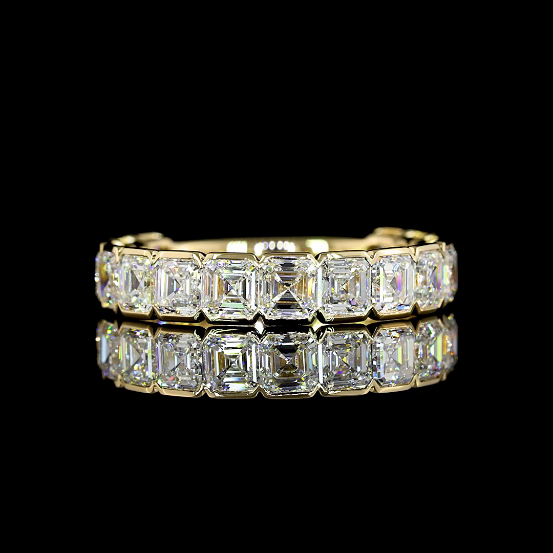 2.97 CTTW Asscher Lab Diamond 3/4 Eternity Band Sz. 6.5 14k Yellow Gold (F Color and VS1 Clarity)