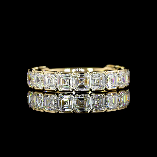 2.97 CTTW Asscher Lab Diamond 3/4 Eternity Band Sz. 6.5 14k Yellow Gold (F Color and VS1 Clarity)