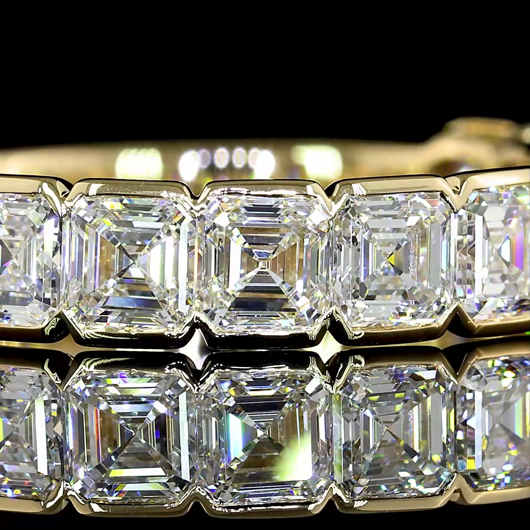 2.97 CTTW Asscher Lab Diamond 3/4 Eternity Band Sz. 6.5 14k Yellow Gold (F Color and VS1 Clarity)
