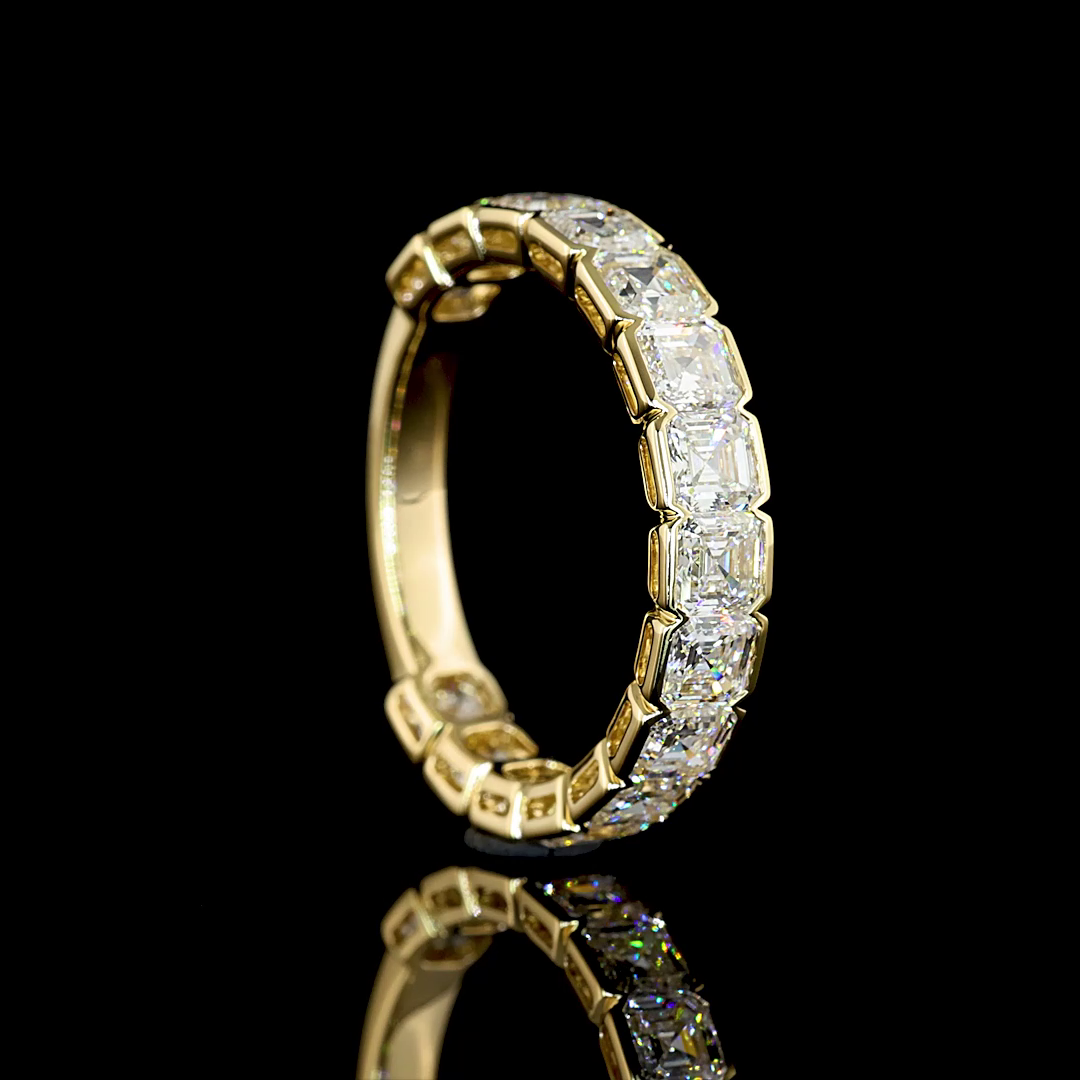 2.97 CTTW Asscher Lab Diamond 3/4 Eternity Band Sz. 6.5 14k Yellow Gold (F Color and VS1 Clarity)
