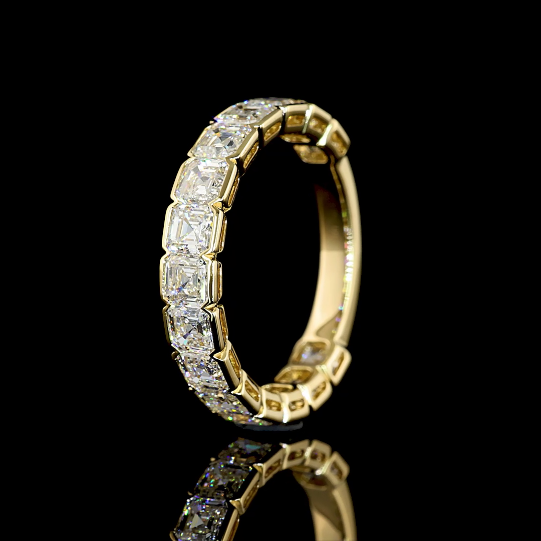 2.97 CTTW Asscher Lab Diamond 3/4 Eternity Band Sz. 6.5 14k Yellow Gold (F Color and VS1 Clarity)