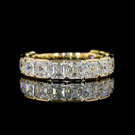 4.15 CTTW Asscher Lab Diamond 3/4 Eternity Band Sz. 6.5 14k Yellow Gold (E Color and VS1 Clarity)
