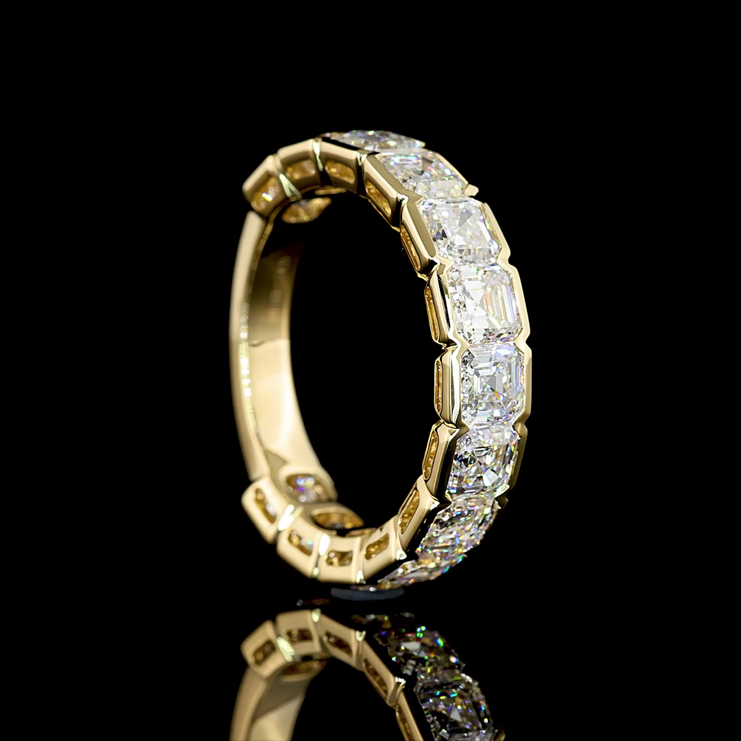 4.15 CTTW Asscher Lab Diamond 3/4 Eternity Band Sz. 6.5 14k Yellow Gold (E Color and VS1 Clarity)