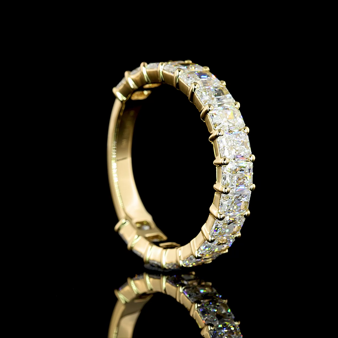 2.99 CTTW Radiant Lab Diamond 3/4 Eternity Band Sz. 6.5 14k Yellow Gold (F Color and VS1 Clarity)