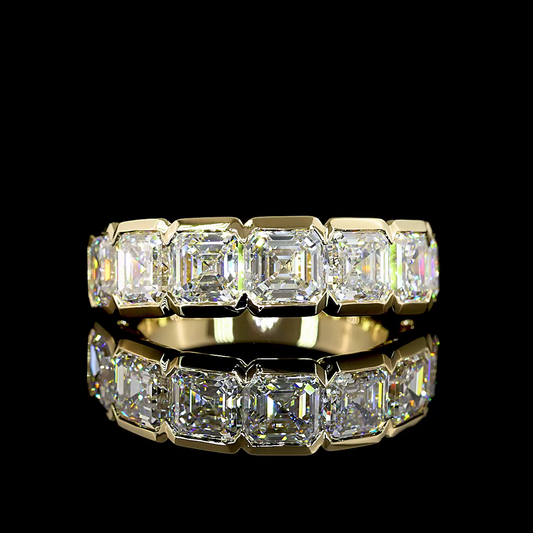 4.48 CTTW Asscher Lab Diamond 7 Stones Eternity Band Sz. 5.5 14k Yellow Gold E Color and VS1 Clarity jewelry-spot-usa