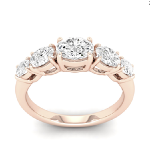 0.99 CTTW Oval Lab Grown Diamond 5 Stones Ring Sz. 6.5 (F Color and VVS2 Clarity)