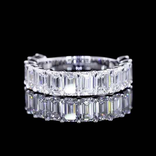 4.10 CTTW Emerald Lab Diamond Full Eternity Sz. 6.5 14k White Gold (F Color and VS1 Clarity)