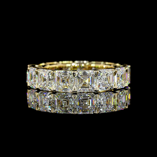 7.96 CTTW Asscher Lab Diamond Full Eternity Sz. 6.5 14k Yellow Gold E Color and VS Clarity jewelry-spot-usa
