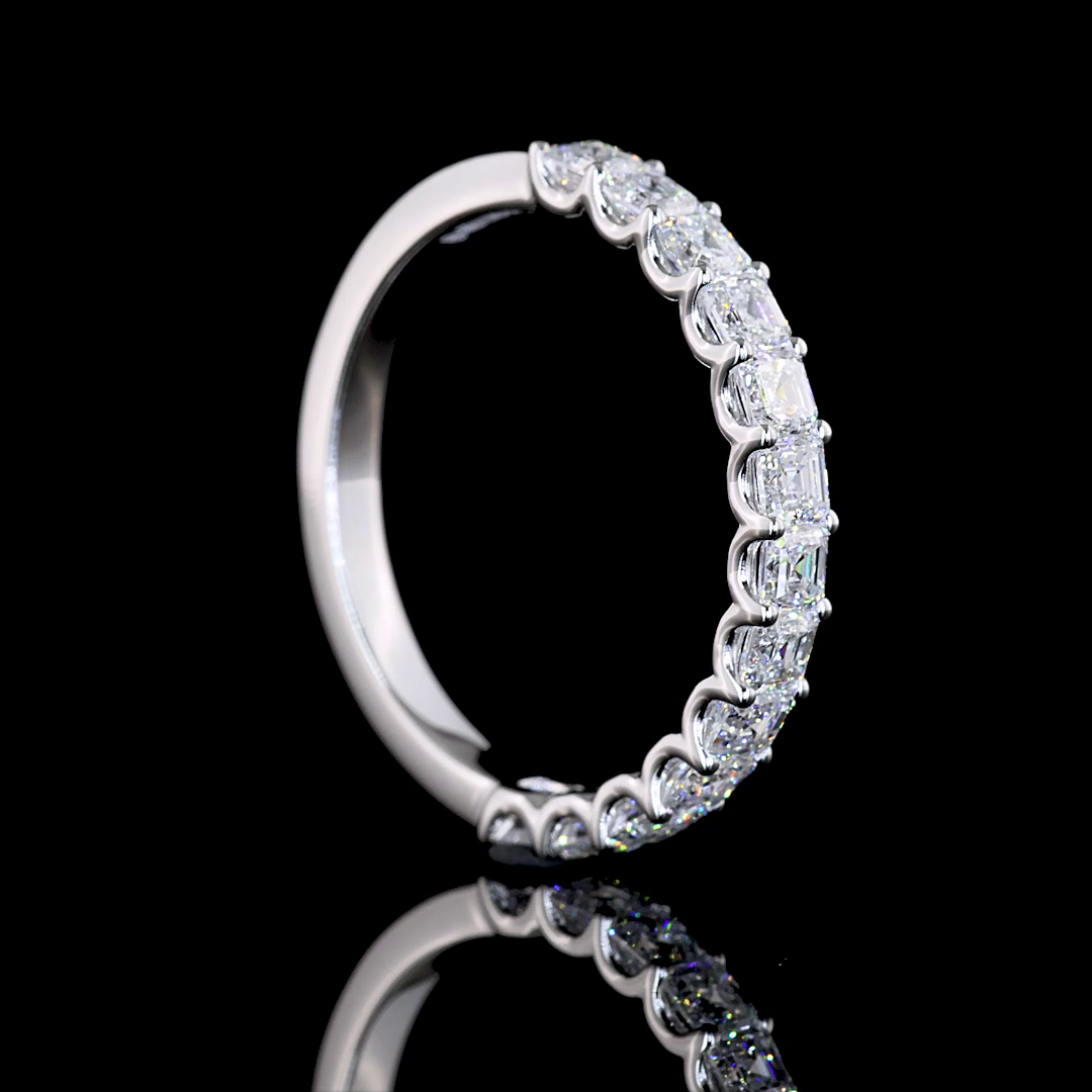 1.13 CTTW Asscher Lab Diamond Half Eternity Eternity Band Sz. 6.5 14k White Gold (E Color and VS Clarity)