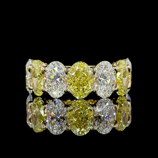 7.92 CTTW Oval Lab Diamond 7 Stones Eternity Band Sz. 6.5 14k Yellow Gold Fancy Vivid Yellow Color and VS2 Clarity jewelry-spot-usa