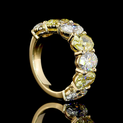 7.92 CTTW Oval Lab Diamond 7 Stones Eternity Band Sz. 6.5 14k Yellow Gold Fancy Vivid Yellow Color and VS2 Clarity jewelry-spot-usa