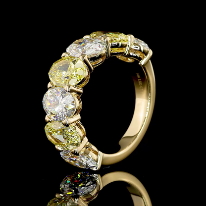 7.92 CTTW Oval Lab Diamond 7 Stones Eternity Band Sz. 6.5 14k Yellow Gold Fancy Vivid Yellow Color and VS2 Clarity jewelry-spot-usa