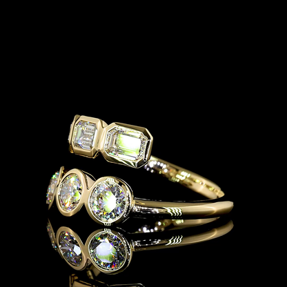 1.78CTTW E/F VS Bezel Set Emerald/ Round Lab-Diamond Wrap Ring 14K Yellow Gold