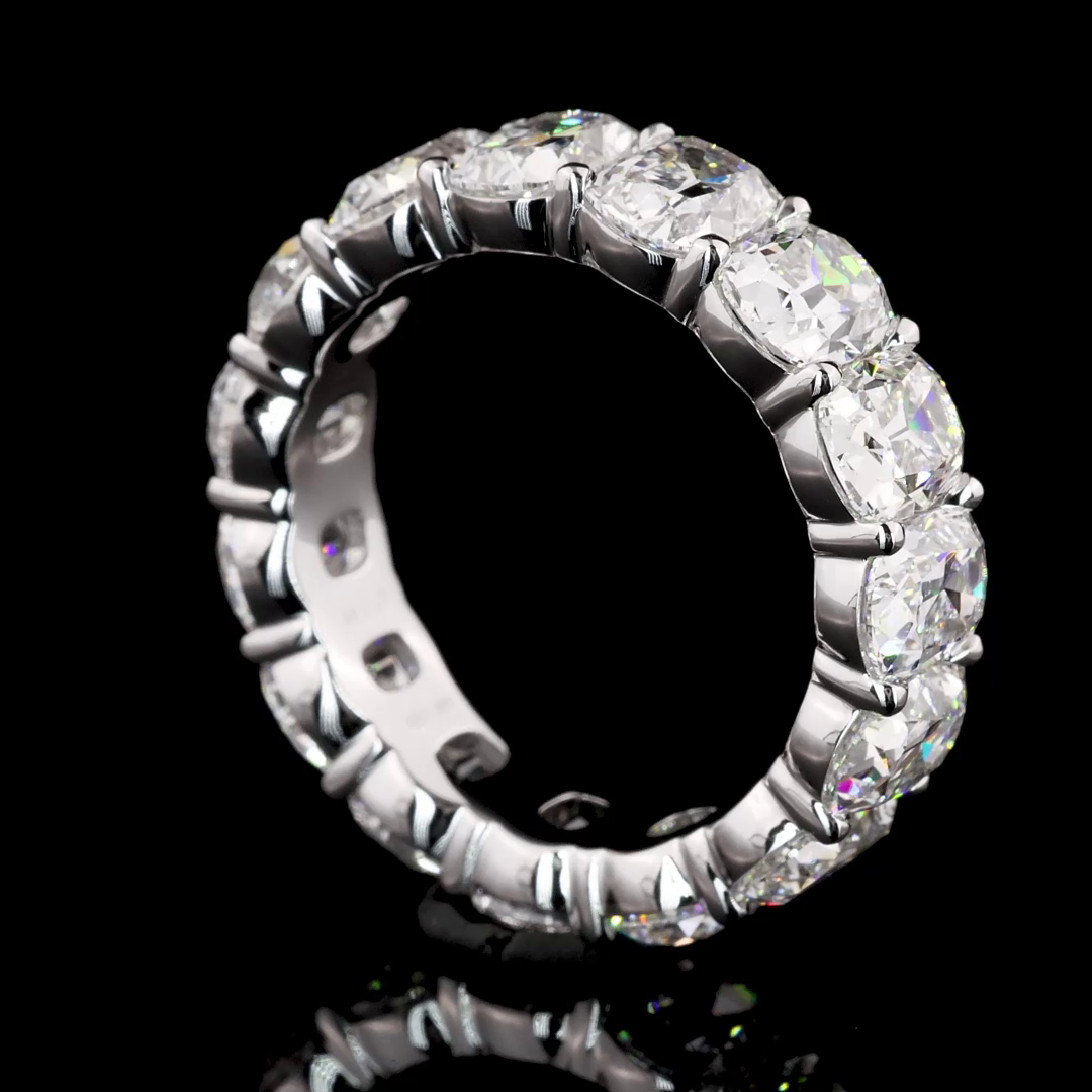 7.90 CTTW Antique Cushion Lab Grown Diamond Full Eternity Sz. 6.5 (F Color and VS1 Clarity)