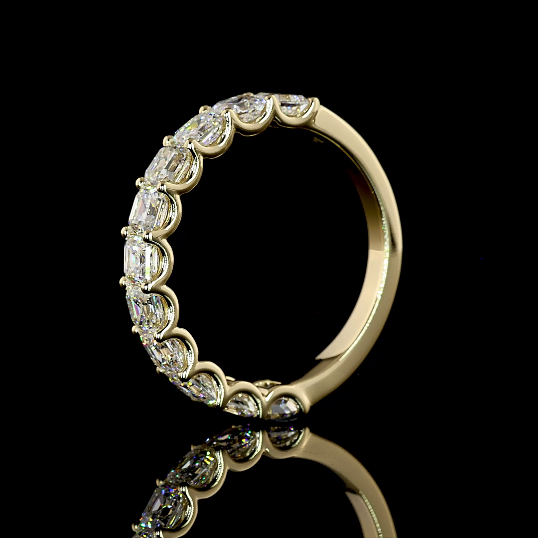 2.12 CTTW Asscher Natural Diamond Half Eternity Band Sz. 6.5 (F Color and VS+ Clarity)
