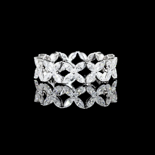 18k White Gold Lab Diamond Marquise 1.40 CTTW Full Eternity Band Sz. 5.5 F VS2