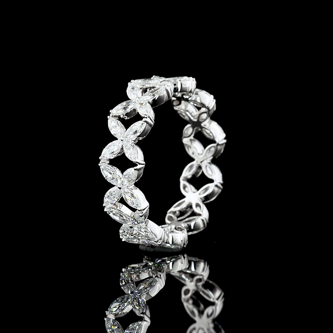 1.40 CTTW Marquise Lab Diamond Full Eternity Sz. 5.5 18k White Gold (F Color and VS2 Clarity)