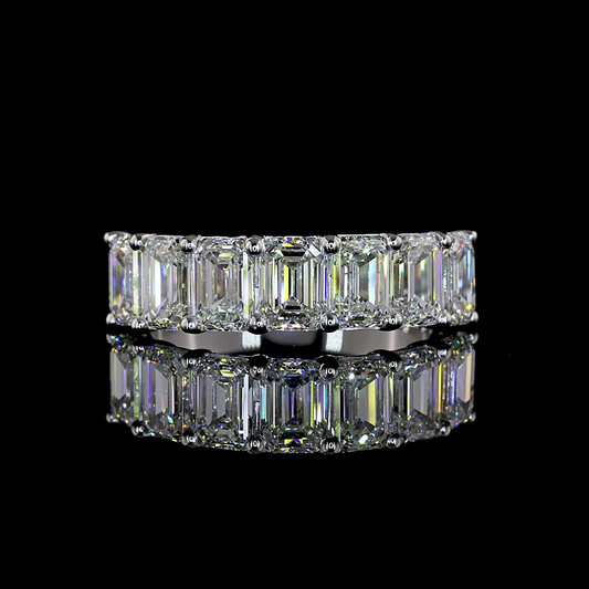 3.58 CTTW Emerald Natural Diamond 7 Stones Eternity Band Sz. 6.5 (H Color and VS2 Clarity)