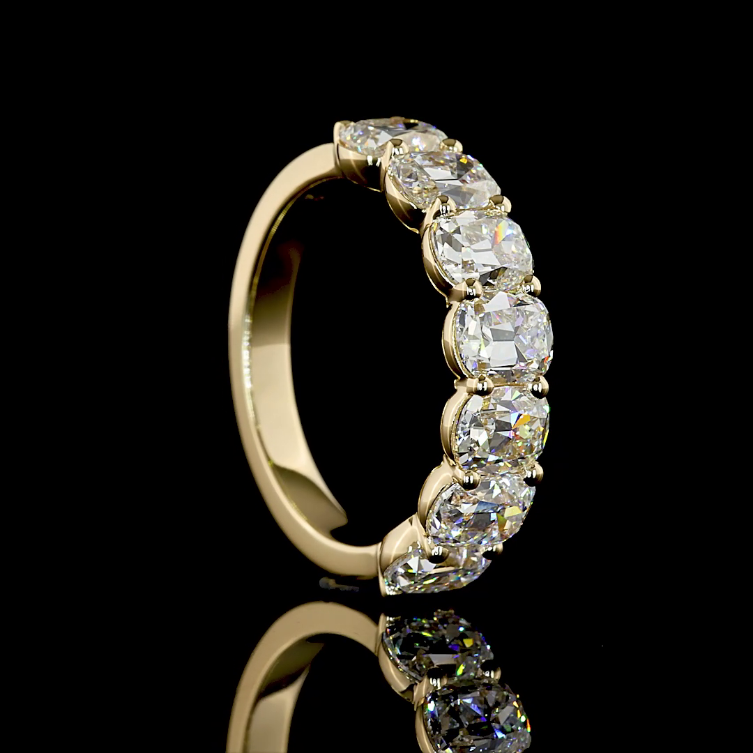 3.22 CTTW Antique Cushion Lab Grown Diamond 7 Stones Eternity Band Sz. 6.5 (E Color and VS1 Clarity)