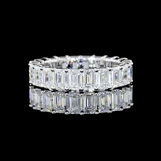 3.99 CTTW Emerald Lab Diamond Full Eternity Sz. 6 14k White Gold (F Color and VS1 Clarity)