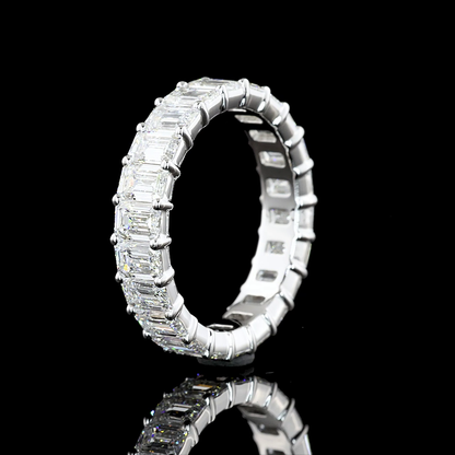 3.99 CTTW Emerald Lab Diamond Full Eternity Sz. 6 14k White Gold (F Color and VS1 Clarity)