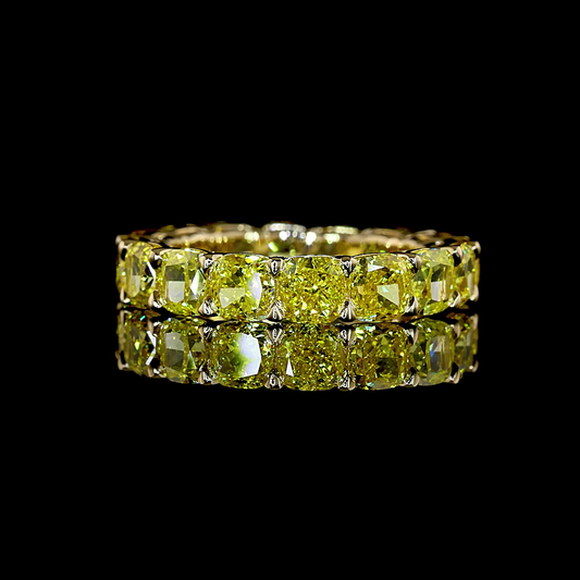 6.46 CTTW Cushion Lab Grown Diamond Full Eternity Sz. 5.5 (FV.YL Color and VS2 Clarity)