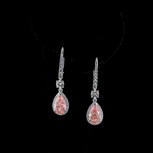 4.05 CTTW Pear Lab Diamond Hanging Earring (Fancy Vivid Pink Color and VS1 Clarity)