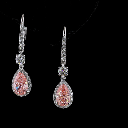 4.05 CTTW Pear Lab Diamond Hanging Earring (Fancy Vivid Pink Color and VS1 Clarity)