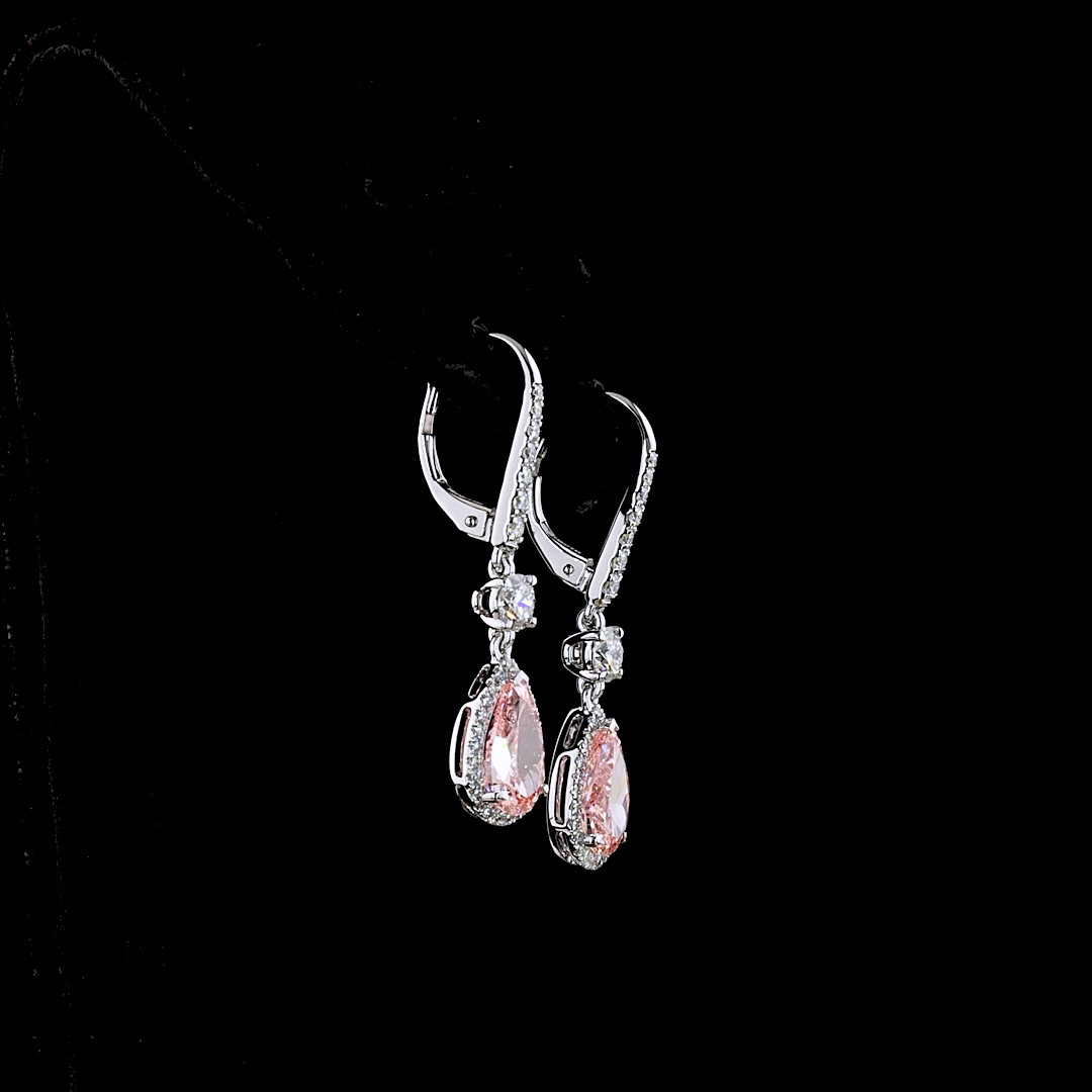 4.05 CTTW Pear Lab Diamond Hanging Earring (Fancy Vivid Pink Color and VS1 Clarity)