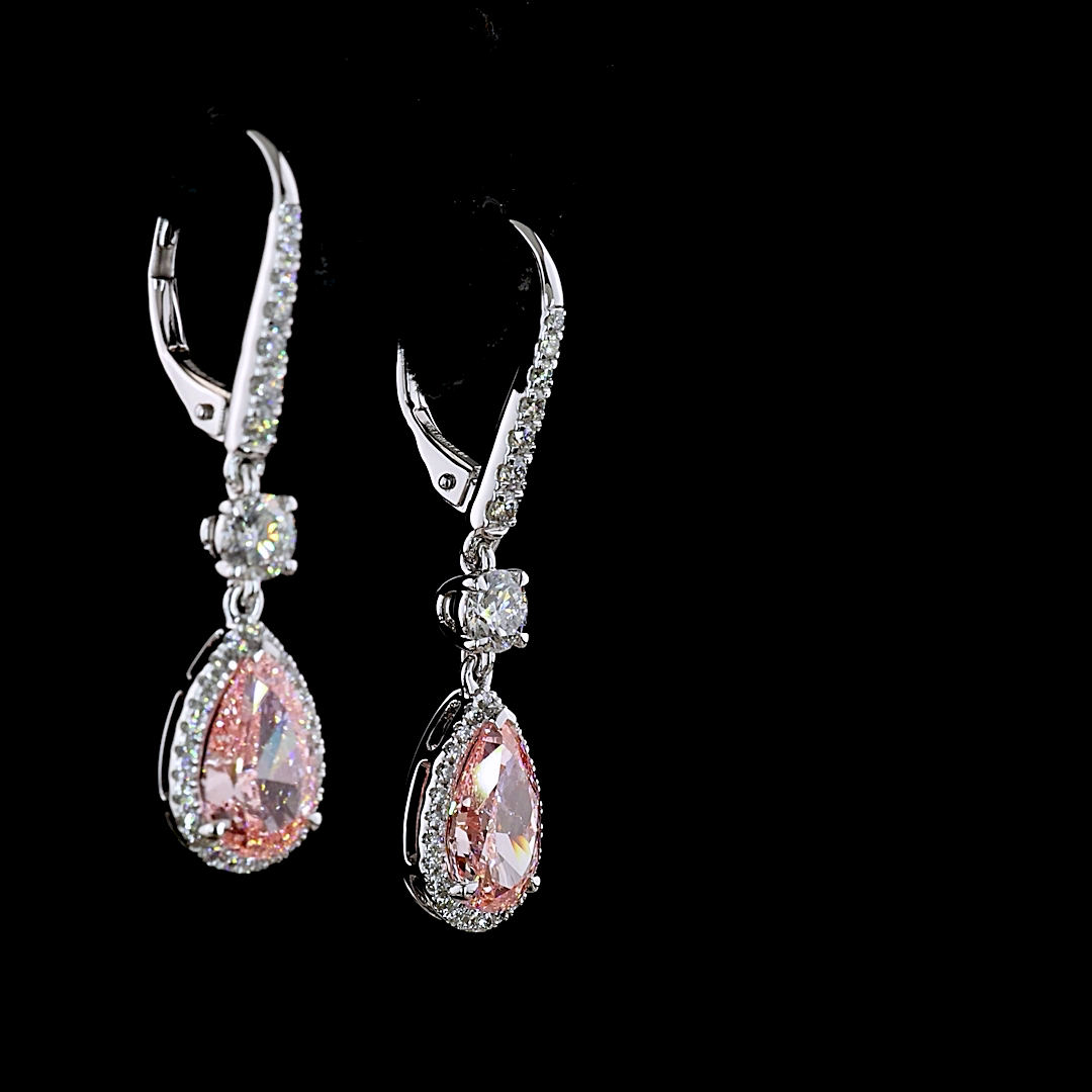 4.05 CTTW Pear Lab Diamond Hanging Earring (Fancy Vivid Pink Color and VS1 Clarity)