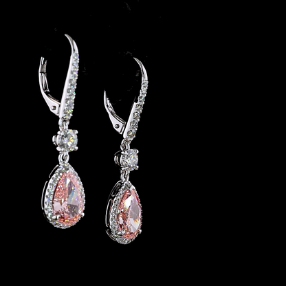 4.05 CTTW Pear Lab Diamond Hanging Earring (Fancy Vivid Pink Color and VS1 Clarity)