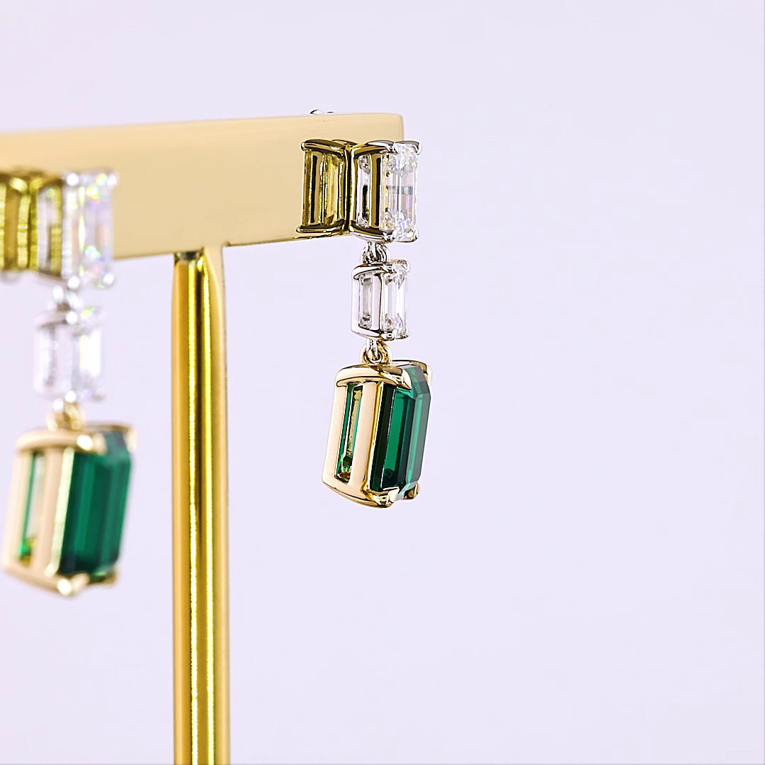 1.31 CTTW Emerald Lab Diamond Hanging Earring (VS1 Clarity)
