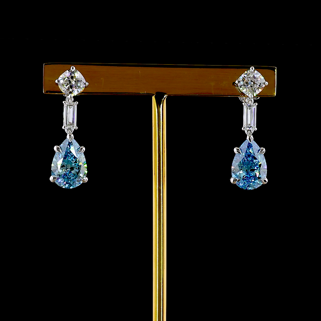 6.56 CTTW MIX Lab Diamond Hanging Earring (Fancy Vivid Blue Color and VS2 Clarity)