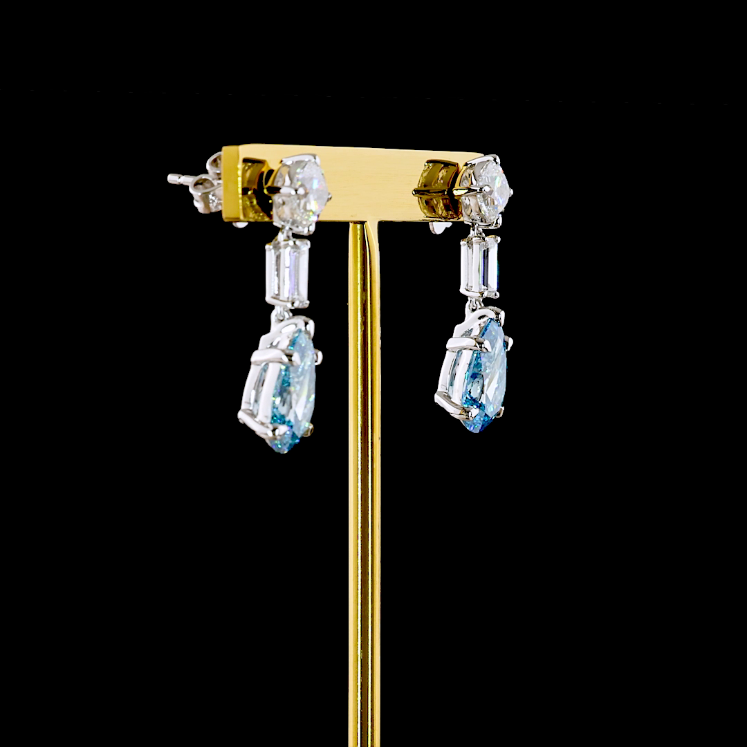 6.56 CTTW MIX Lab Diamond Hanging Earring (Fancy Vivid Blue Color and VS2 Clarity)