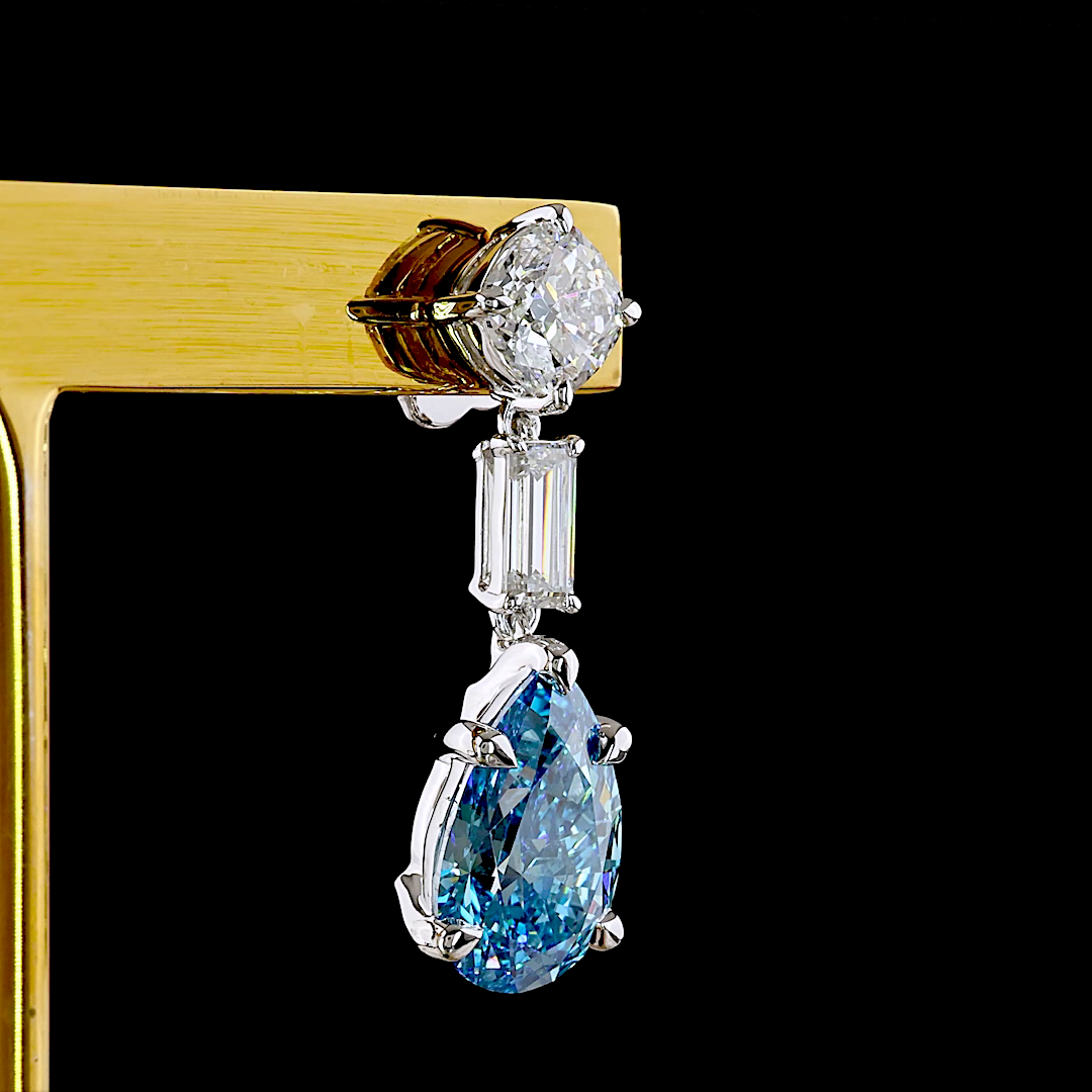 6.56 CTTW MIX Lab Diamond Hanging Earring (Fancy Vivid Blue Color and VS2 Clarity)