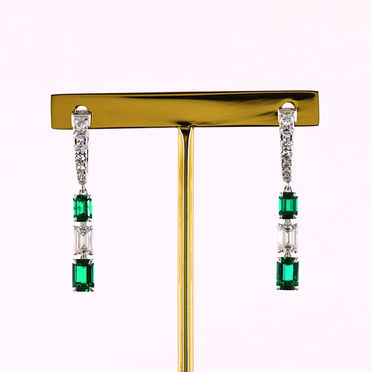 1.36 CTTW Emerald Lab Diamond Hanging Earring (E Color and VS Clarity)