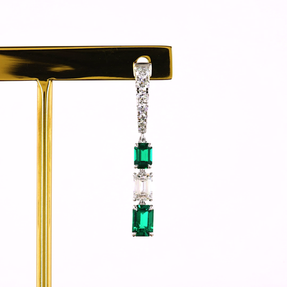 1.36 CTTW Emerald Lab Diamond Hanging Earring (E Color and VS Clarity)