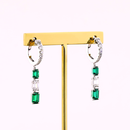 1.36 CTTW Emerald Lab Diamond Hanging Earring (E Color and VS Clarity)