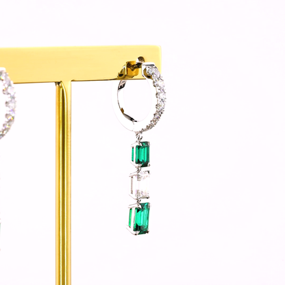 1.36 CTTW Emerald Lab Diamond Hanging Earring (E Color and VS Clarity)