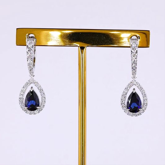 1.09 CTTW Pear Lab Grown Diamond Hanging Earring Size 18.4 (E Color and VS1 Clarity)