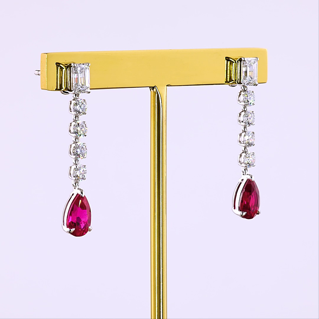 1.52 CTTW MIX Lab Diamond Hanging Earring (Rubby Color and VS1 Clarity)