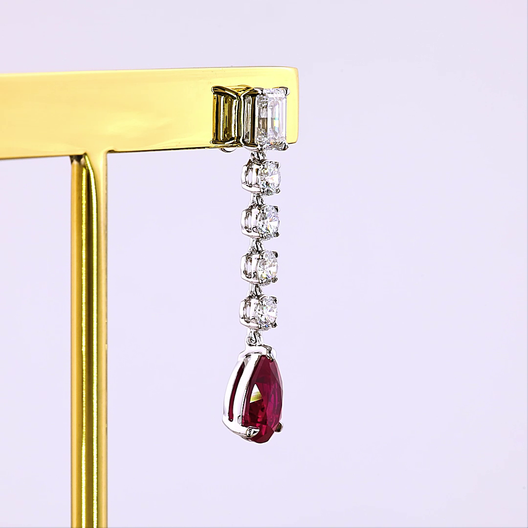 1.52 CTTW MIX Lab Diamond Hanging Earring (Rubby Color and VS1 Clarity)