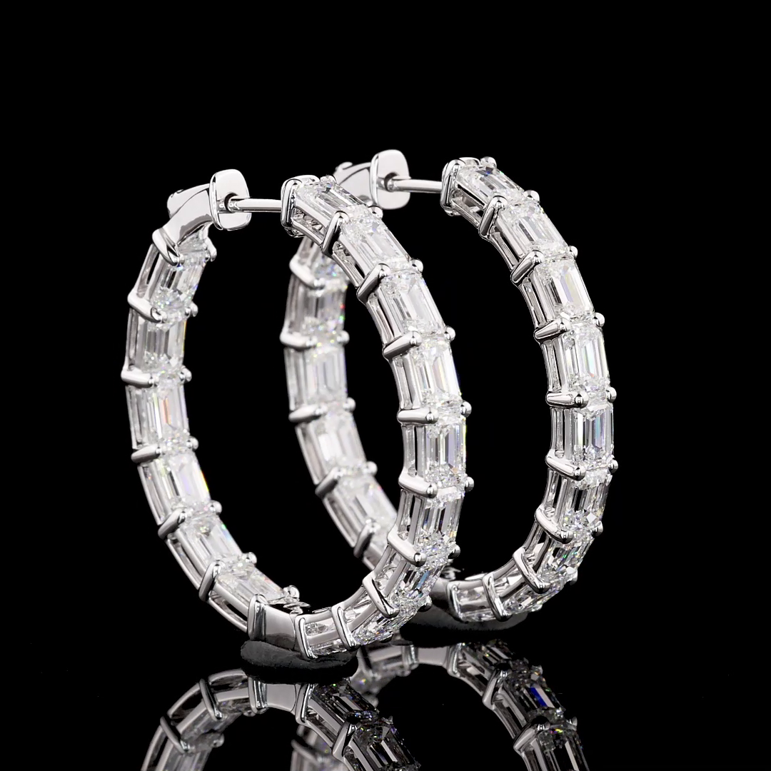 14k White Gold Lab Diamond Emerald Approx. 6.27 CTTW Hoops Earring 28mm E VS1/VVS2 jewelry-spot-usa