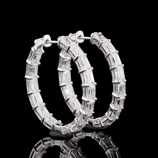 14k White Gold Lab Diamond Emerald Approx. 6.27 CTTW Hoops Earring 28mm E VS1/VVS2 jewelry-spot-usa