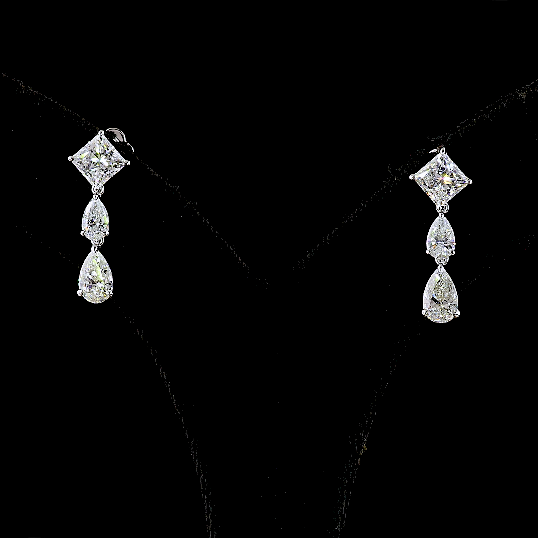 2.97 CTTW Princess Lab Diamond Hanging Earring (E Color and VS Clarity)