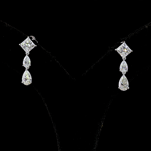 2.97 CTTW Princess Lab Diamond Hanging Earring (E Color and VS Clarity)